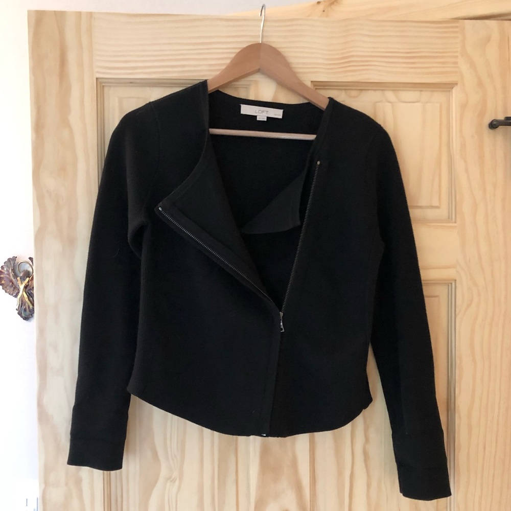 Loft Black Zip Moto Sweater Small Petite